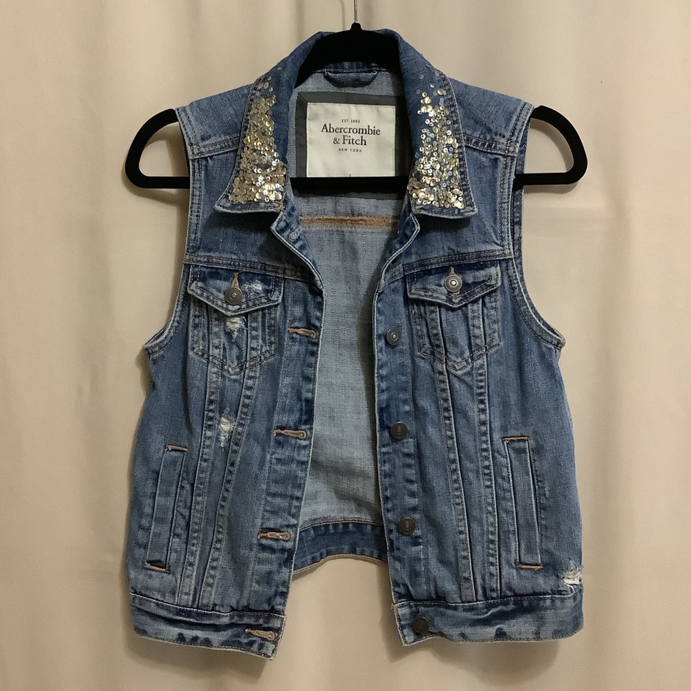 Abercrombie & Fitch denim vest with sequinned collar